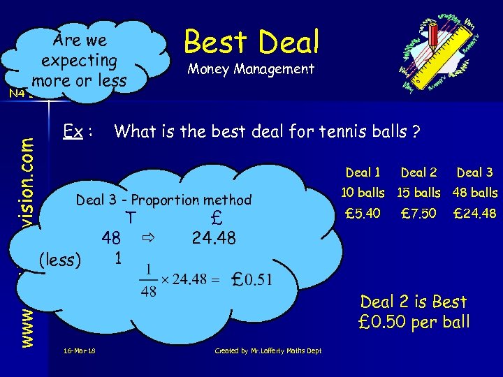 Best Deal Are we expecting more or less Money Management www. mathsrevision. com N