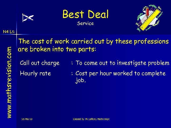 Best Deal Service www. mathsrevision. com N 4 LS The cost of work carried
