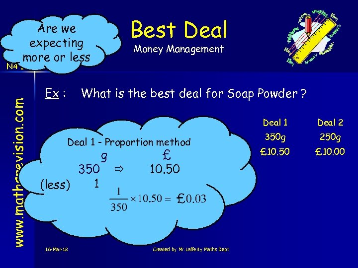Best Deal Are we expecting more or less Money Management www. mathsrevision. com N