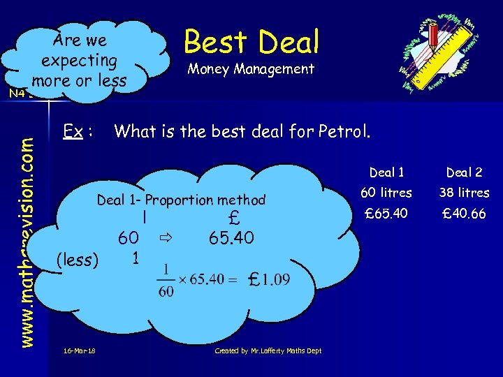 Best Deal Are we expecting more or less Money Management www. mathsrevision. com N