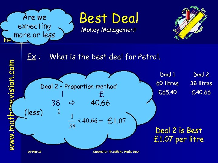 Best Deal Are we expecting more or less Money Management www. mathsrevision. com N