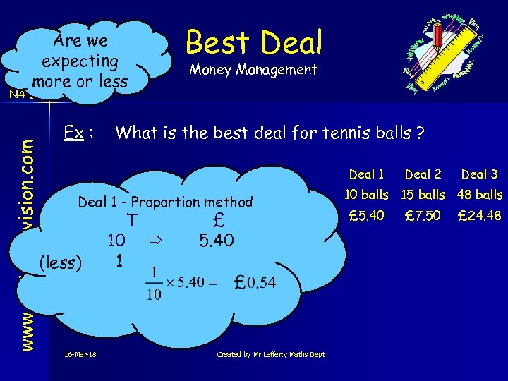 Best Deal Are we expecting more or less Money Management www. mathsrevision. com N