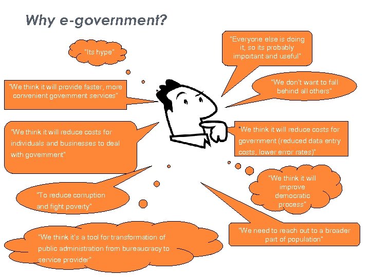 Why e-government? “Its hype” “We think it will provide faster, more convenient government services”