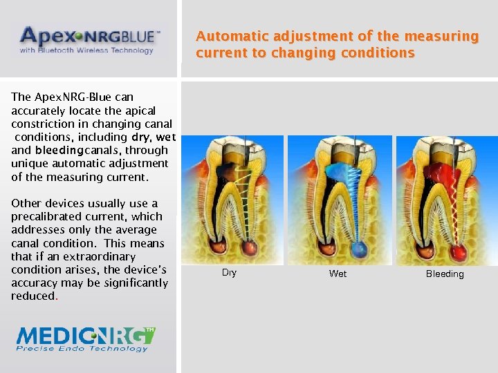 Automatic adjustment of the measuring current to changing conditions The Apex. NRG-Blue can accurately