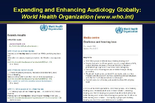 Expanding and Enhancing Audiology Globally: World Health Organization (www. who. int) 