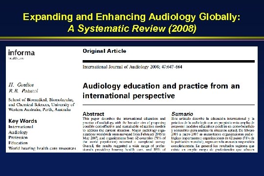 Expanding and Enhancing Audiology Globally: A Systematic Review (2008) 