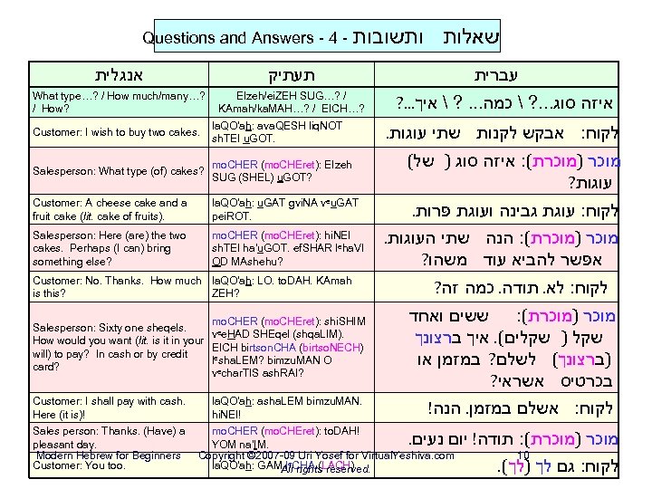 Questions and Answers - 4 - שאלות ותשובות אנגלית תעתיק What type…? / How