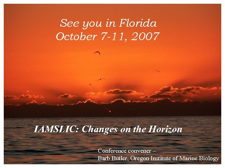 See you in Florida October 7 -11, 2007 IAMSLIC: Changes on the Horizon Conference