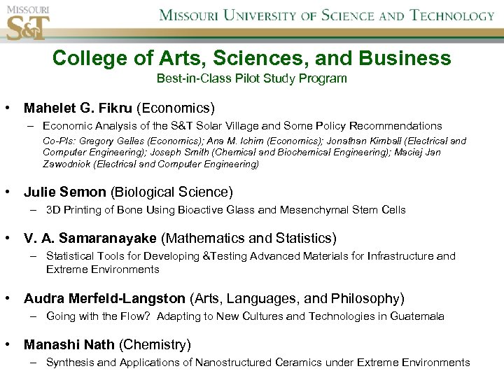 College of Arts, Sciences, and Business Best-in-Class Pilot Study Program • Mahelet G. Fikru