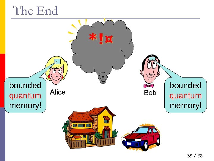 The End *!¤ bounded quantum memory! Alice Bob bounded quantum memory! 38 / 38