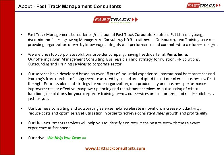 About - Fast Track Management Consultants • Fast Track Management Consultants (A division of