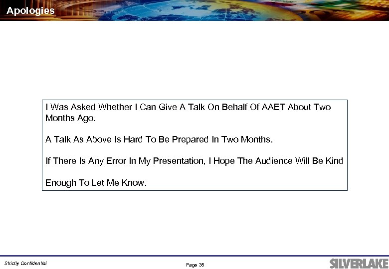 Apologies I Was Asked Whether I Can Give A Talk On Behalf Of AAET