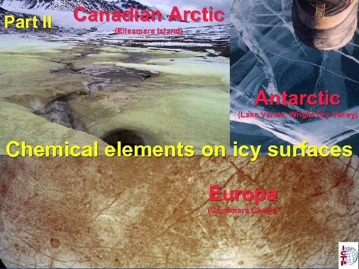 Part II Canadian Arctic (Ellesmere Island) Antarctic (Lake Vanda, Wright Dry Valley) Chemical elements