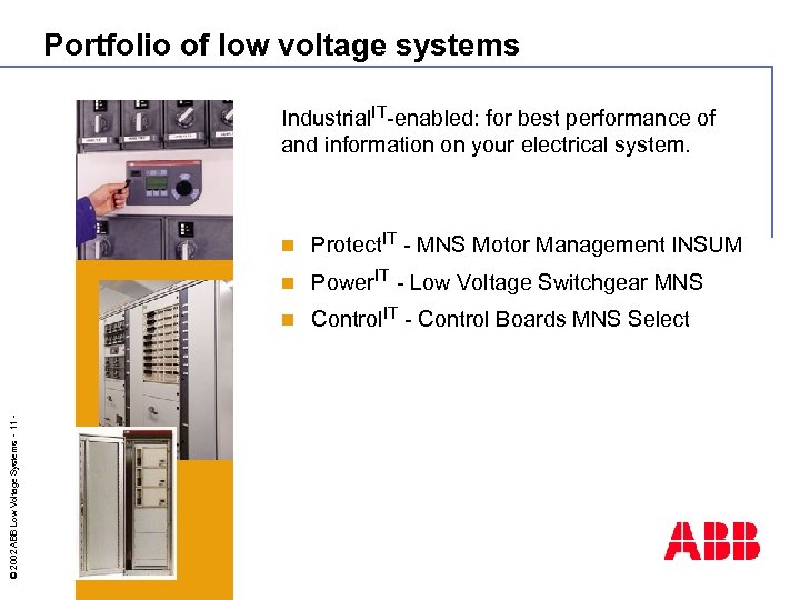 Portfolio of low voltage systems Industrial. IT-enabled: for best performance of and information on