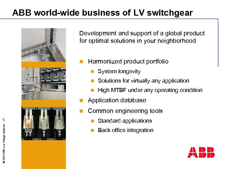 ABB world-wide business of LV switchgear Development and support of a global product for