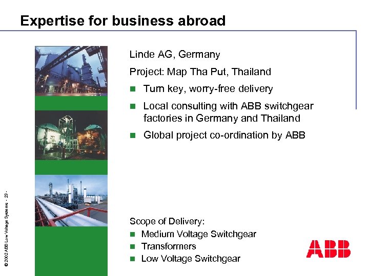 Expertise for business abroad Linde AG, Germany Project: Map Tha Put, Thailand Turn key,