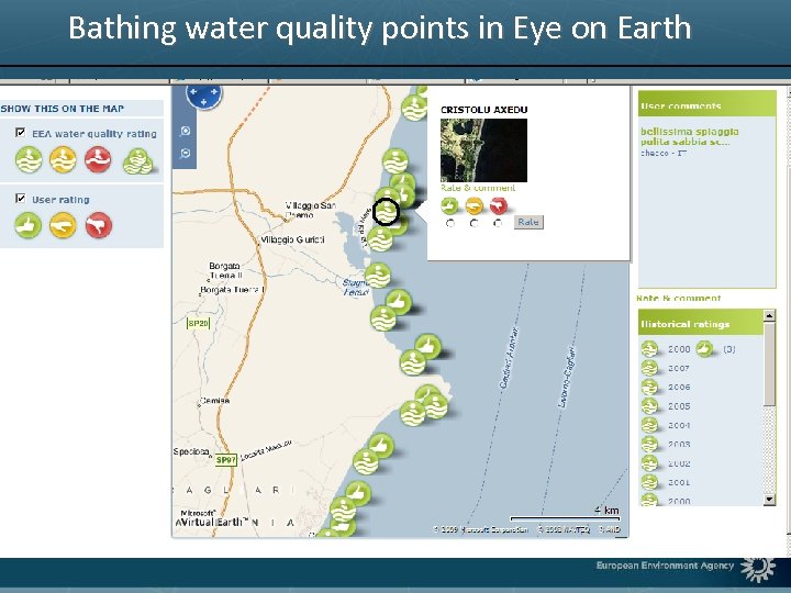 Bathing water quality points in Eye on Earth 