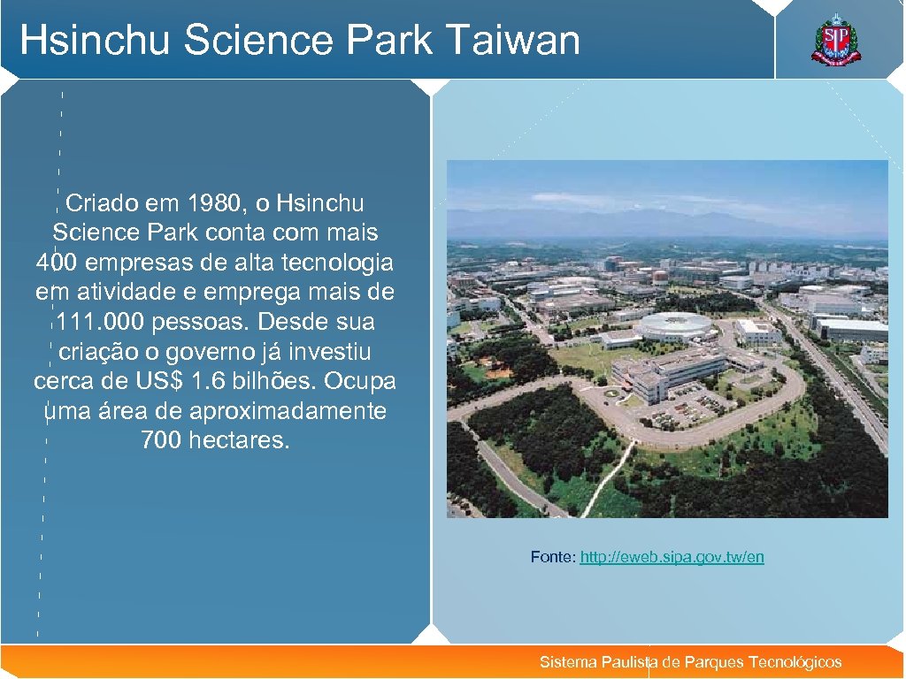 Hsinchu Science Park Taiwan Criado em 1980, o Hsinchu Science Park conta com mais
