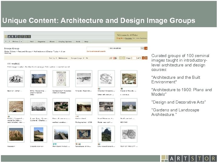 Art. STOR Unique Content: Architecture and Design Image Groups architecture and design courses. Curated