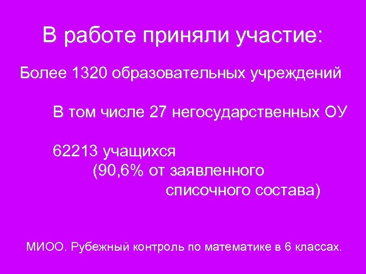 В работе приняли участие: Более 1320 образовательных учреждений В том числе 27 негосударственных ОУ