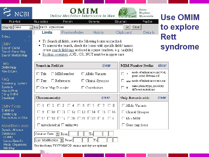 Use OMIM to explore Rett syndrome 