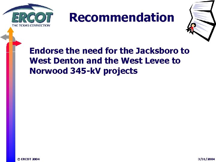Recommendation Endorse the need for the Jacksboro to West Denton and the West Levee