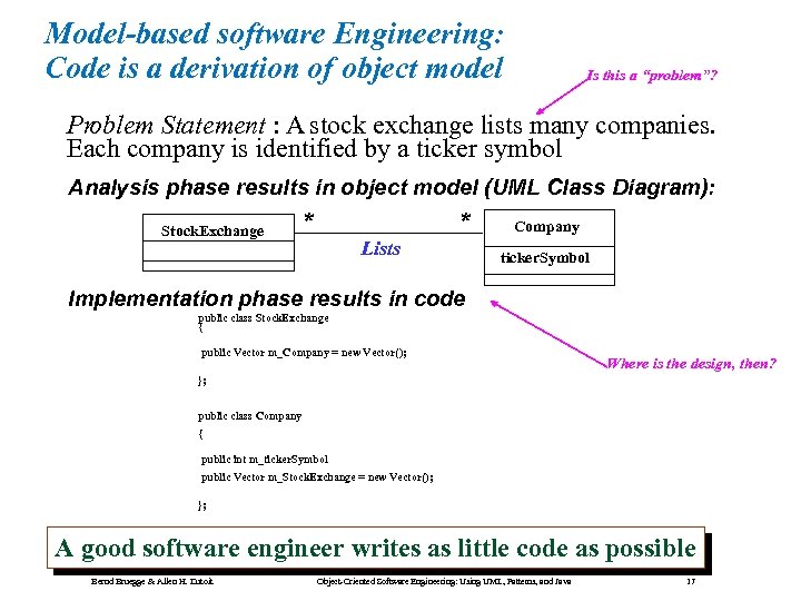 Model-based software Engineering: Code is a derivation of object model Is this a “problem”?