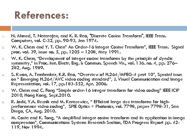 References: 1. 2. 3. 4. 5. 6. 7. N. Ahmed, T. Natarajan, and K.