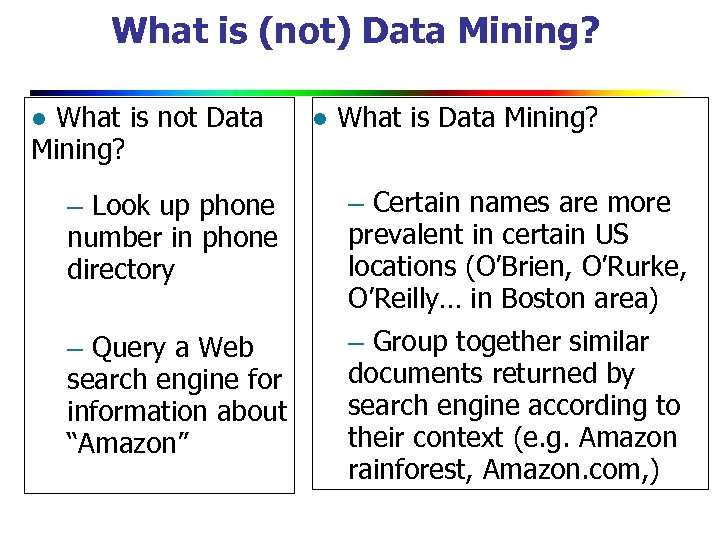 What is (not) Data Mining? l What is not Data Mining? – Look up