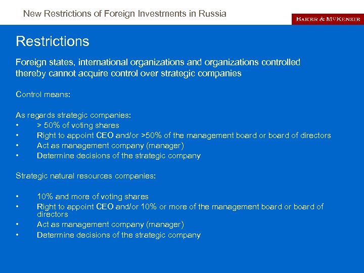 New Restrictions of Foreign Investments in Russia Restrictions Foreign states, international organizations and organizations