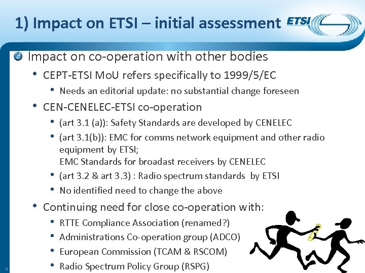 1) Impact on ETSI – initial assessment Impact on co-operation with other bodies •