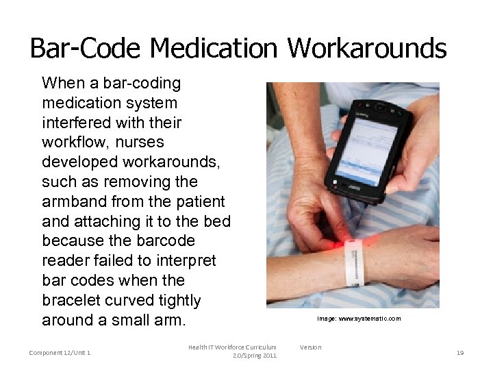Bar-Code Medication Workarounds When a bar-coding medication system interfered with their workflow, nurses developed