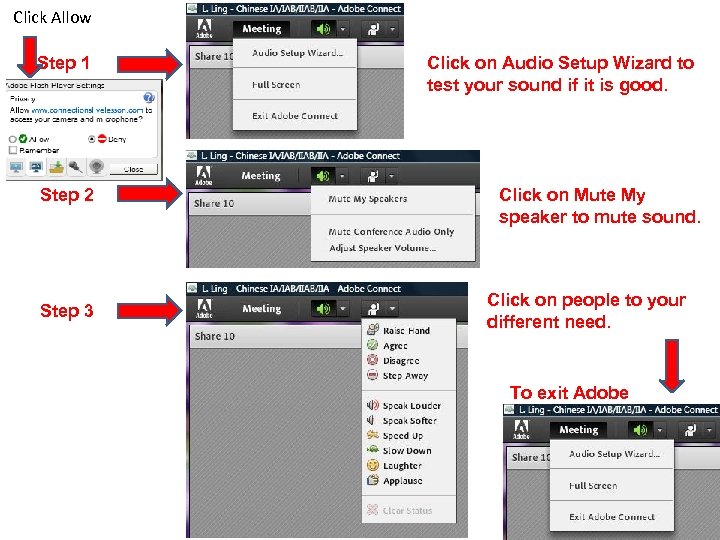 Click Allow Step 1 Step 2 Step 3 Click on Audio Setup Wizard to