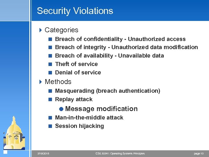Security Violations 4 Categories < Breach of confidentiality - Unauthorized access < Breach of