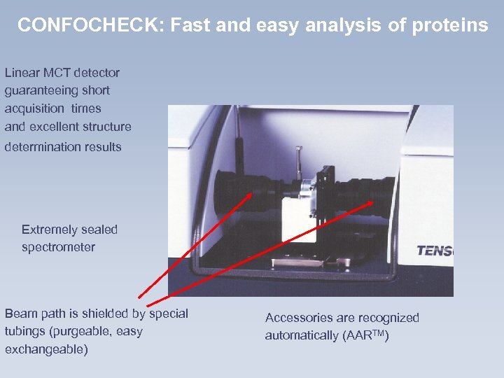 CONFOCHECK: Fast and easy analysis of proteins Linear MCT detector guaranteeing short acquisition times