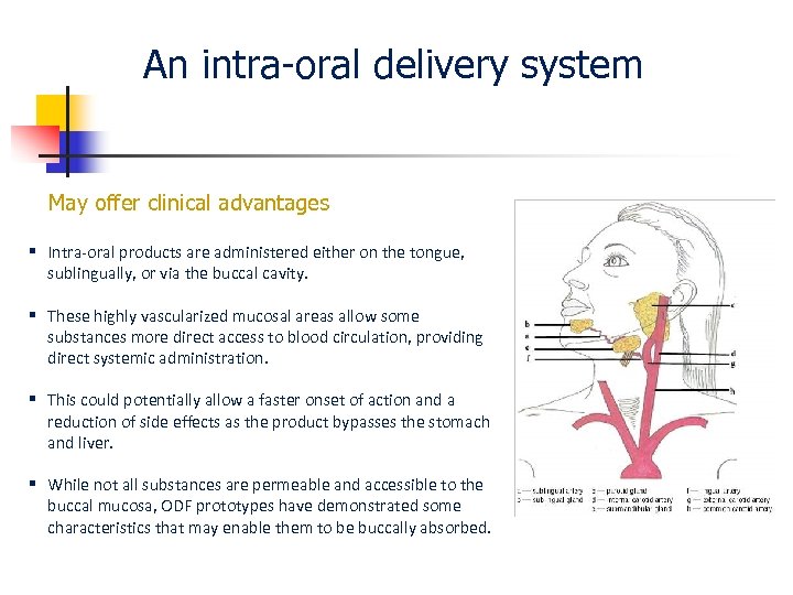 An intra-oral delivery system May offer clinical advantages § Intra-oral products are administered either