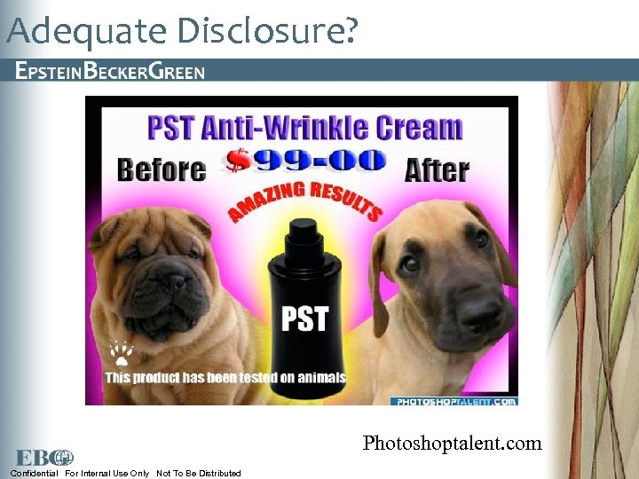 Adequate Disclosure? Photoshoptalent. com Confidential For Internal Use Only Not To Be Distributed 