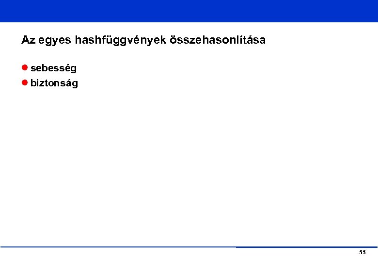 Az egyes hashfüggvények összehasonlítása sebesség biztonság 55 
