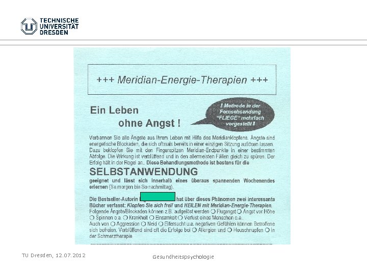 TU Dresden, 12. 07. 2012 Gesundheitspsychologie 