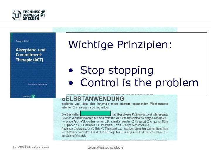 Wichtige Prinzipien: • Stop stopping • Control is the problem TU Dresden, 12. 07.
