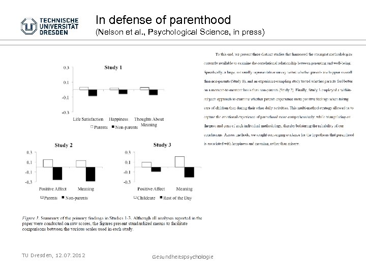 In defense of parenthood (Nelson et al. , Psychological Science, in press) TU Dresden,