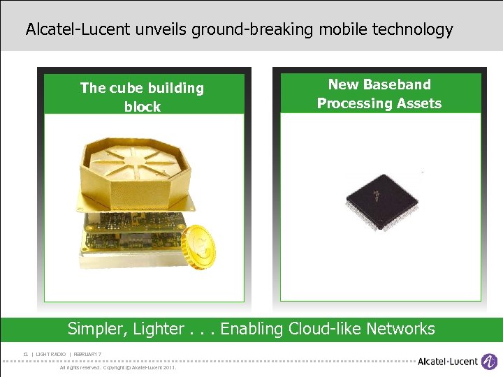 Alcatel-Lucent unveils ground-breaking mobile technology The cube building block New Baseband Processing Assets Simpler,