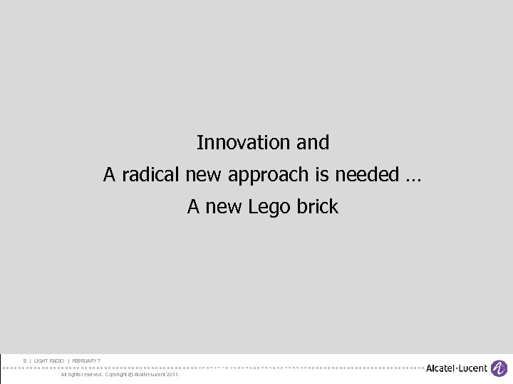 Innovation and A radical new approach is needed … A new Lego brick 8