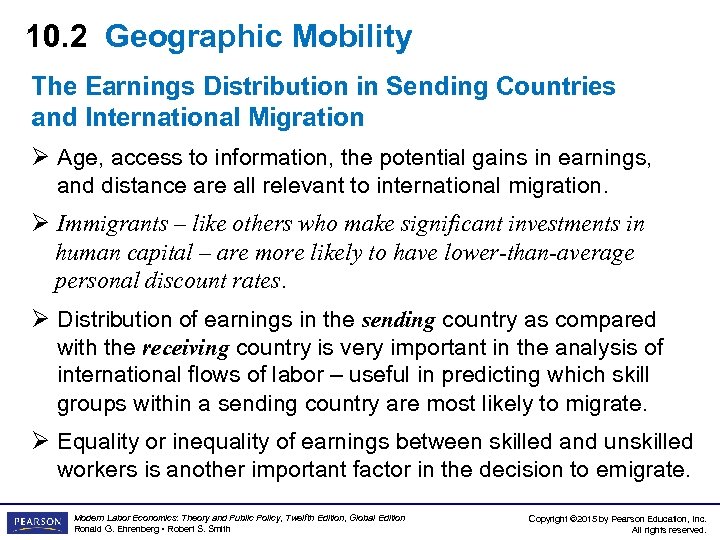 10. 2 Geographic Mobility The Earnings Distribution in Sending Countries and International Migration Ø