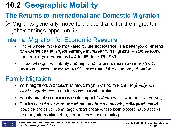 10. 2 Geographic Mobility The Returns to International and Domestic Migration Ø Migrants generally