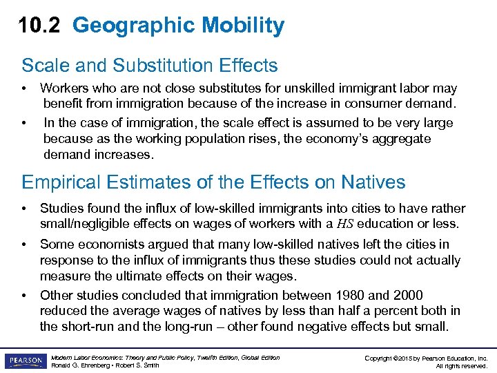 10. 2 Geographic Mobility Scale and Substitution Effects • • Workers who are not