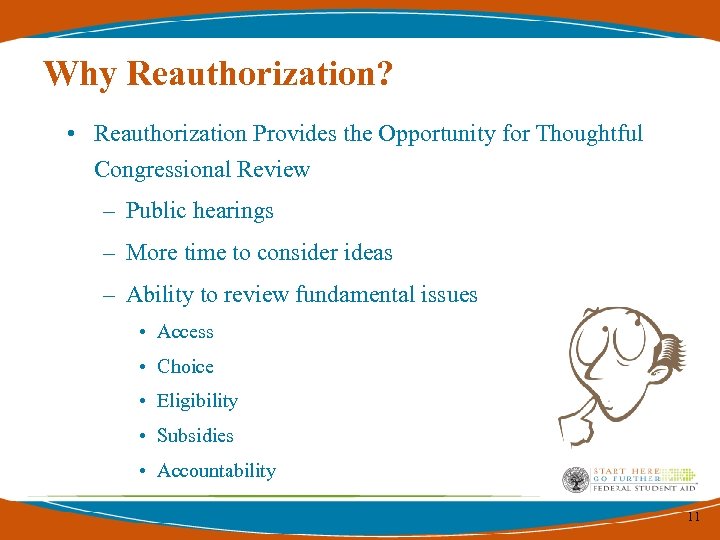 Why Reauthorization? • Reauthorization Provides the Opportunity for Thoughtful Congressional Review – Public hearings