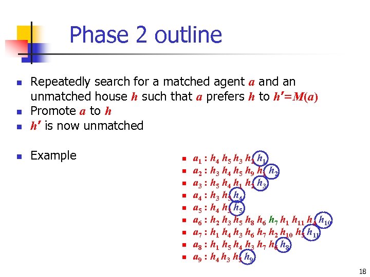 Phase 2 outline n Repeatedly search for a matched agent a and an unmatched
