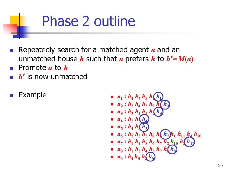 Phase 2 outline n Repeatedly search for a matched agent a and an unmatched