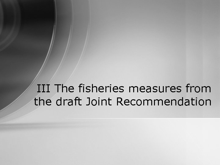 III The fisheries measures from the draft Joint Recommendation 